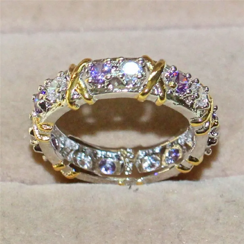 Женское кольцо из белого золота 14KT фиолетовое 5А циркониевое свой камень