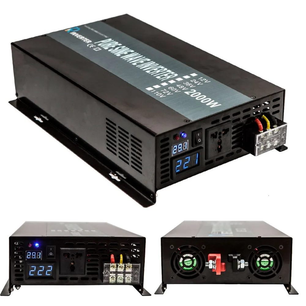 Инвертор с чистым синусом Мощность инвертор 2000 W 24 V DC до 220 V AC Панели солнечные преобразователь 12 V/24/48 V до 120 V/230 V/240 V Дистанционное Управление