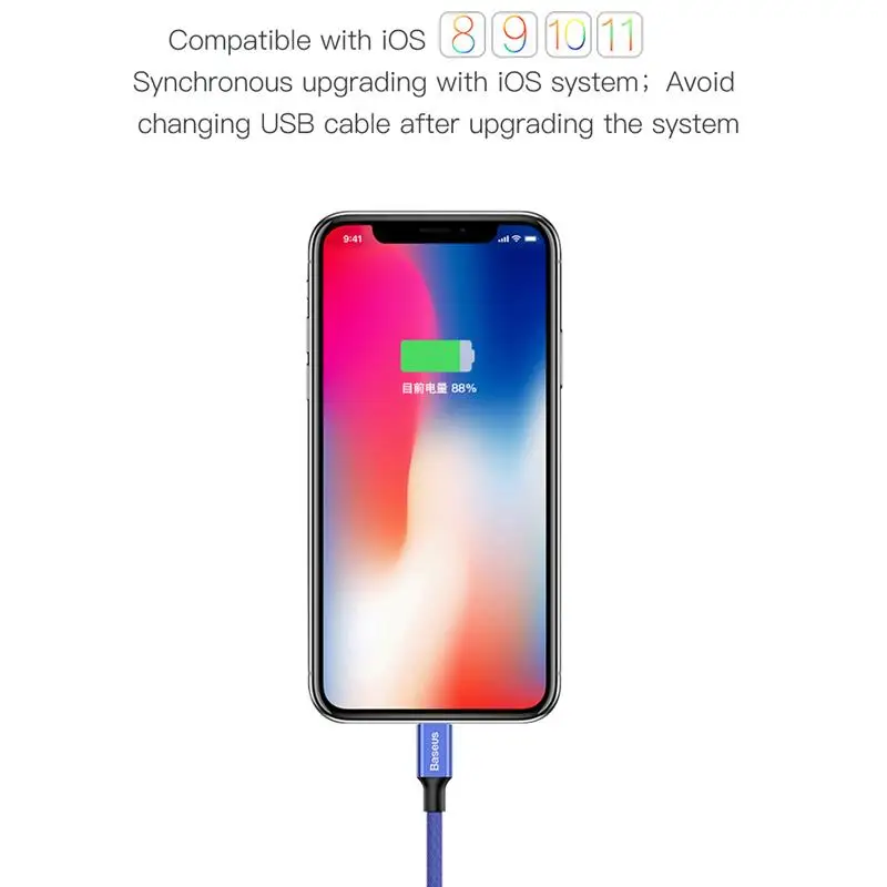 Baseus 2 in 1 USB Cable For iPhone Xs Max Xr X 8 7 6 Fast Charging Charger Micro USB Cable Android Mobile Phone Microusb Cable