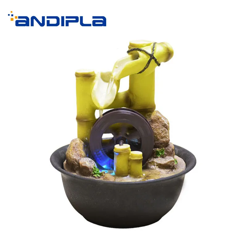 

110/120V Creative Natural Resin Feng Shui Wheel Decoration Home Water Fountain Rockery Waterscape Crafts for Air Clean Art Gifts