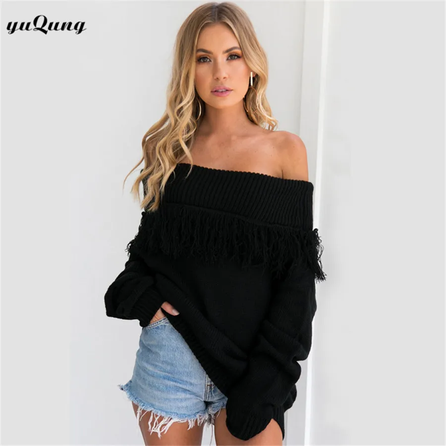 Yuqung тянуть роковой осень 2017 г. зимние Для женщин трикотажные кисточкой Свитеры