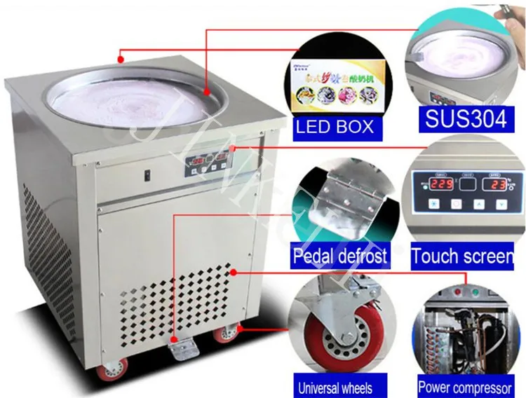 110В 220В R410 машина для жареного мороженого рулон льда Одиночная плоская сковорода
