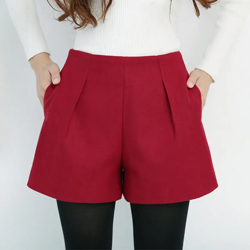 

High Waist Woolen Shorts Plus Size Casual Shorts Autumn Winter Fashion Grey&Blue&Black Woolen Shorts Women Slim Hip Shorts S-XXL