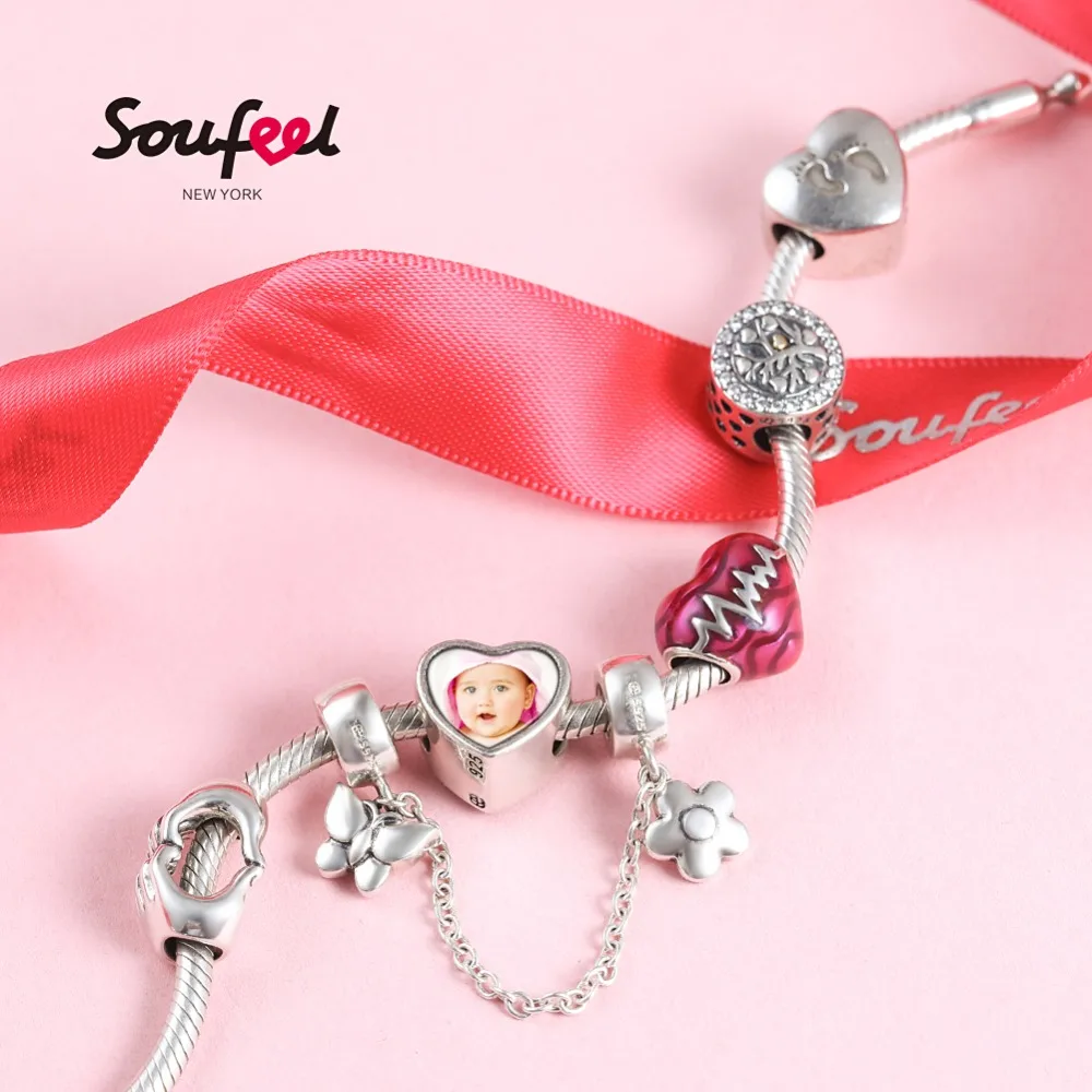 SOUFEEL Photo Charm Silver Footprint Heart Private Custom Baby Pictures Memory Gifts Fashion Jewelry | Украшения и аксессуары