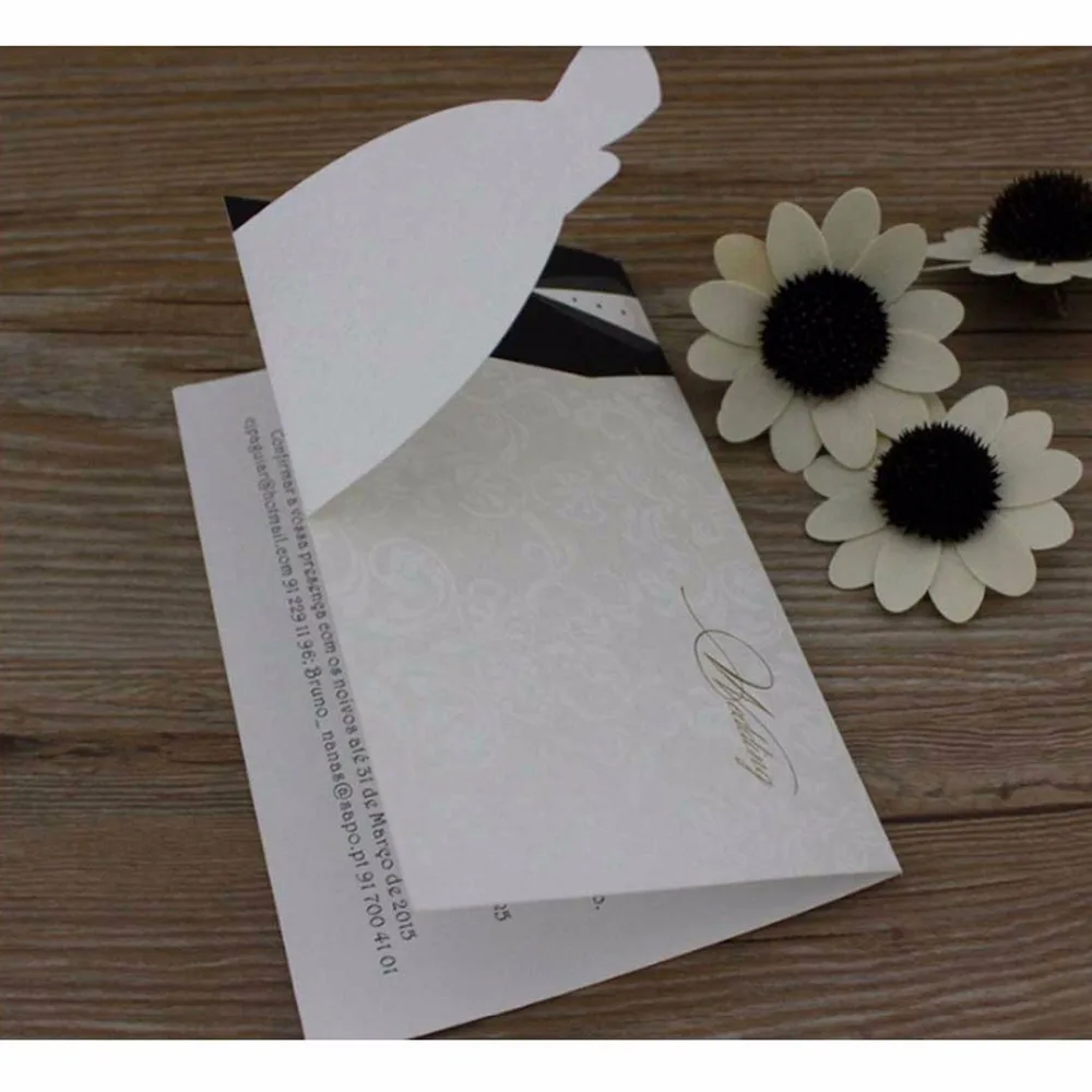 100 шт лазерная резка свадебные приглашения карты пустой черный и белый жених