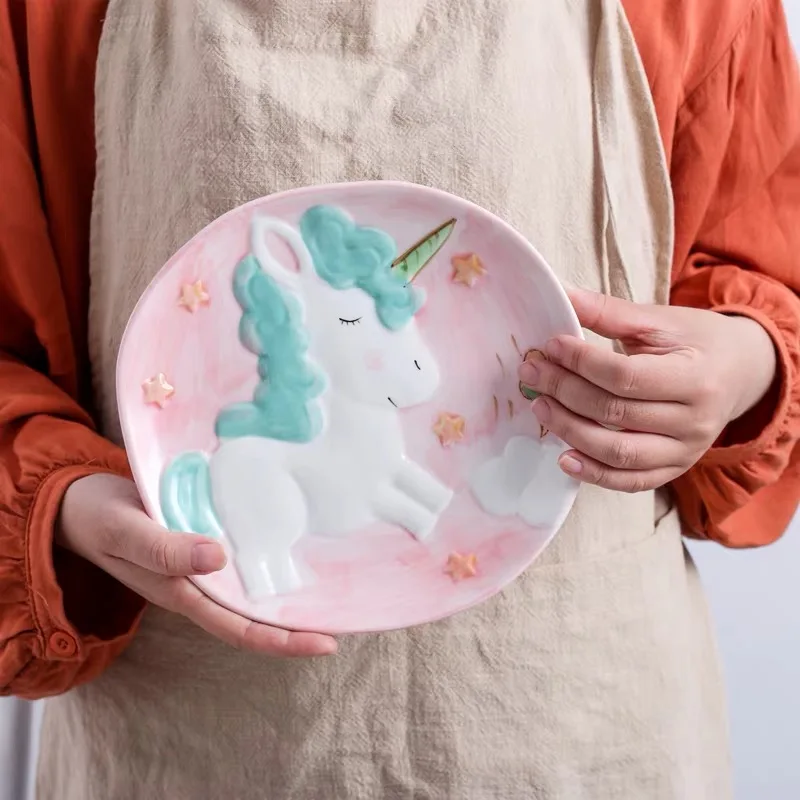 Единорог мультфильм детская тарелка ложка набор керамических столовых приборов