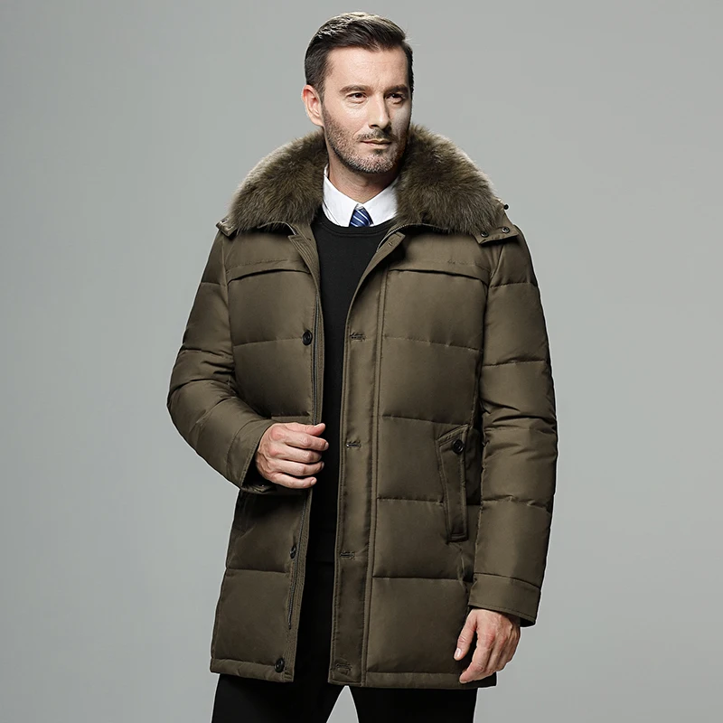 Winter Genuine Fur Hood Long Duck Down Jackets Men Windproof Thick Down Coats Male Casual Outerwer Brand Down Parkas Overcoats