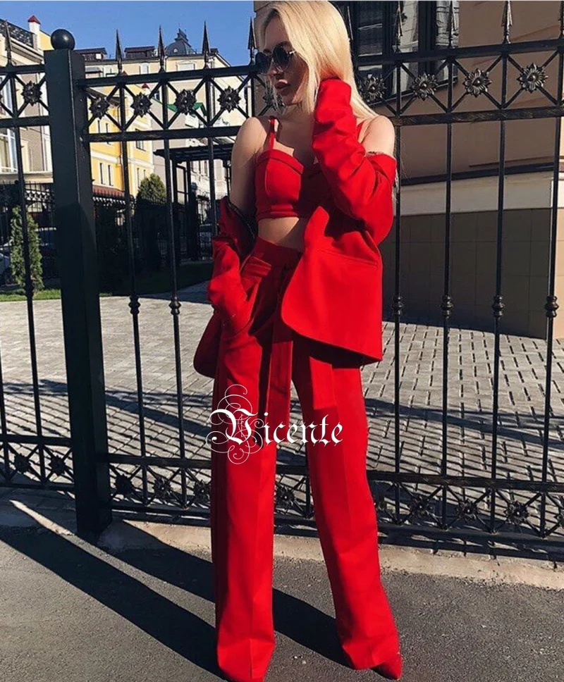 Vicente 2019 новый модный костюм из 3 предметов с длинными рукавами и поясом Женская