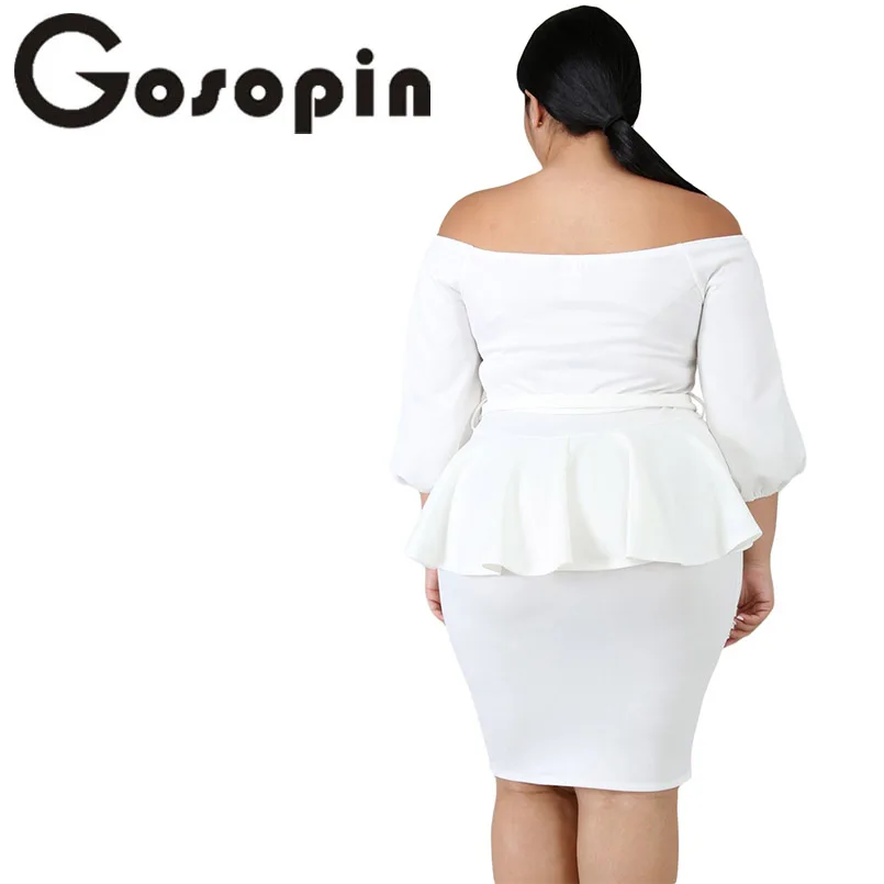 Gosopin Plus Size Party Dress Sash Tie White Peplum Sexy Women Short Gown Elegant Ruffle Bodycon Dresses Robe Femme 220596 | Женская