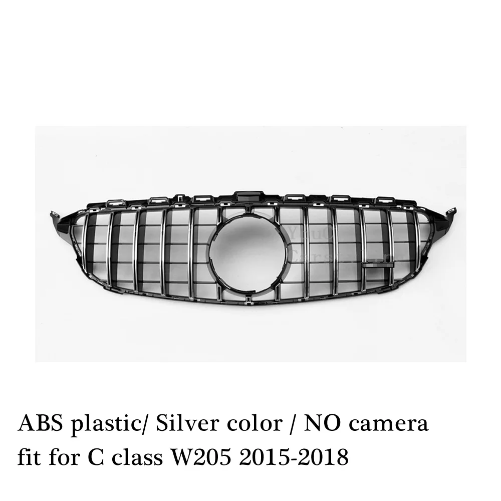 Передняя решетка подходит для Mercedes W117 A W176 W177 C class W204 W205 E W207 W212 W213 GLC X253 GT стиль решетка GTR стайлинга автомобилей - Цвет: W205 Silver Nocamera