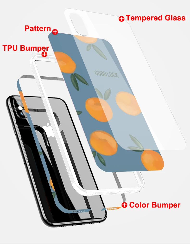 Для iPhone XS Max XS 10S XR X 8 7 6 6S Plus чехол HD Фруктовый Цветочный цветной боковой Чехол из закаленного стекла для Apple X S R 8 7+ бампер