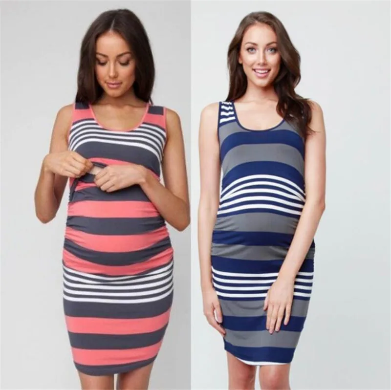 Weoneit женское платье для беременных без рукавов Пижама полосатый Удобный сарафан |