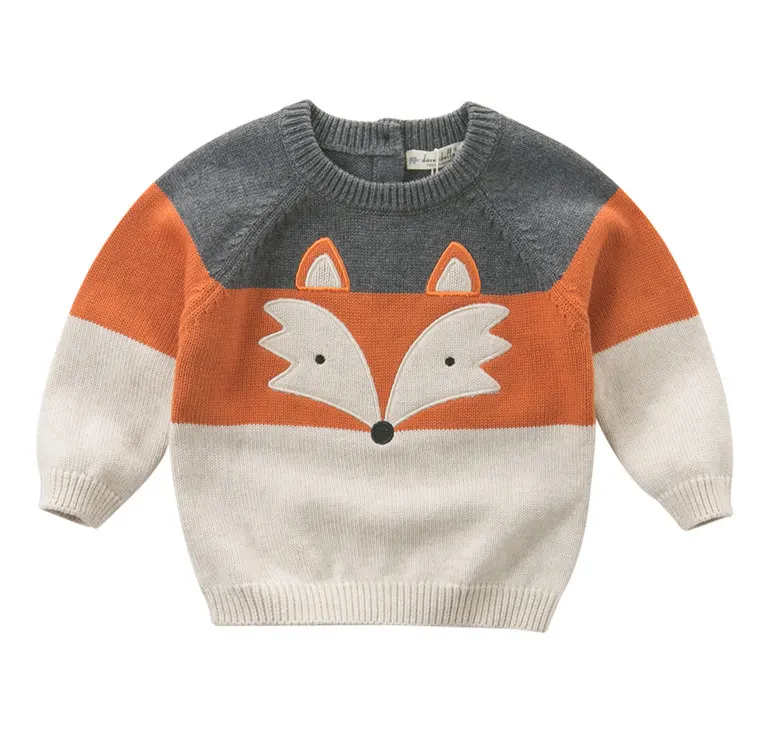 fox print DB5426 dave bella/осенний пуловер из хлопка для новорожденных мальчиков, топы, Одежда для младенцев, вязаный свитер для малышей - Цвет: fox print
