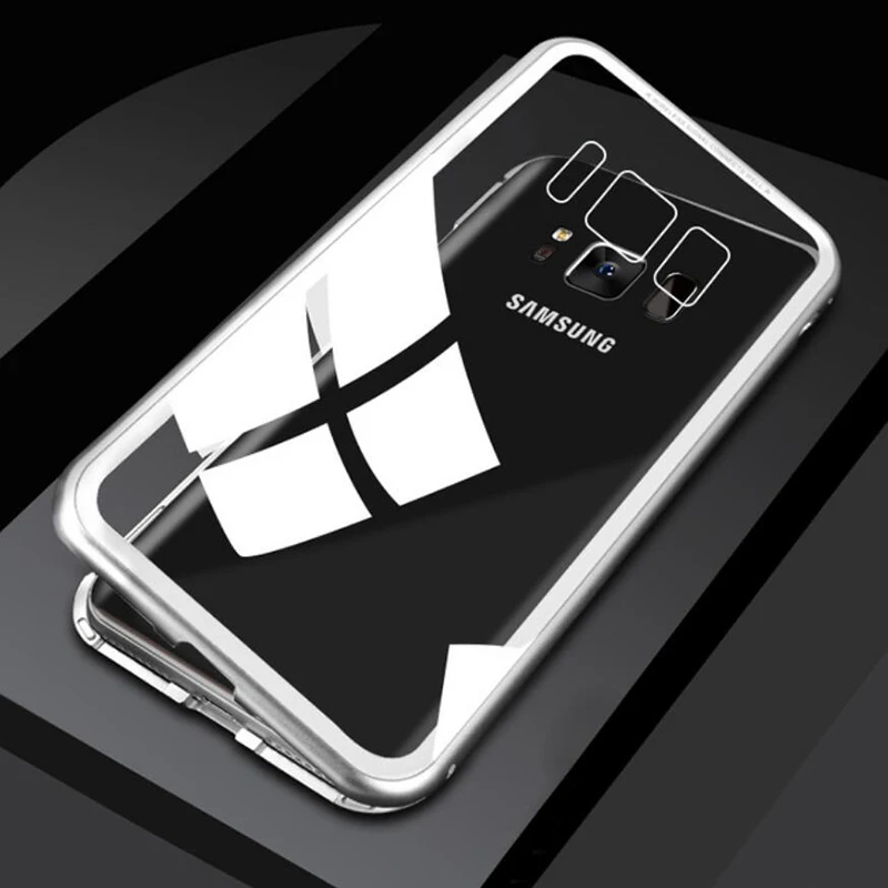Clear White 100 шт./лот BRSUANG Магнитный адсорбционный металлический чехол для телефона s односторонний стеклянный чехол для samsung S10 Lite S10 S9 S8 Plus A7 A50 - Цвет: Clear White