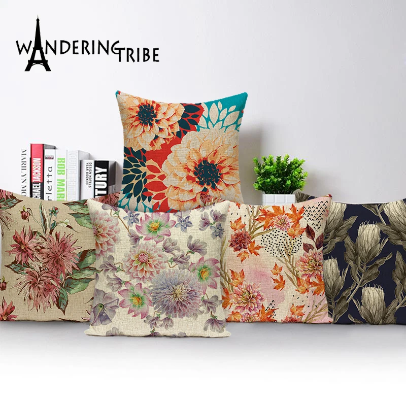 

Plant Flower Cushion Cover Tropical Ornamenting Plants Pillowcase Polyester Hemp Bedroom Chair Home Textiles Cushion Cover
