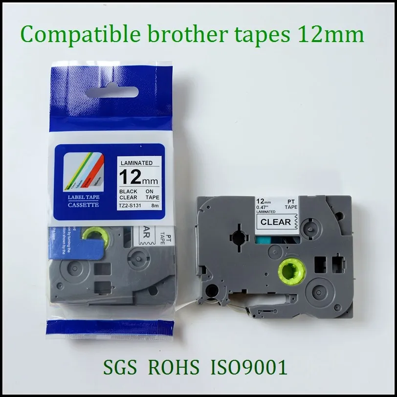 

2PK TZe-S131 совместимая прочная клейкая лента для маркировки TZe для Brother TZe S131 TZ-S131 TZ S131 черная на прозрачной (0,35 "3/8" 9 мм) 8 м