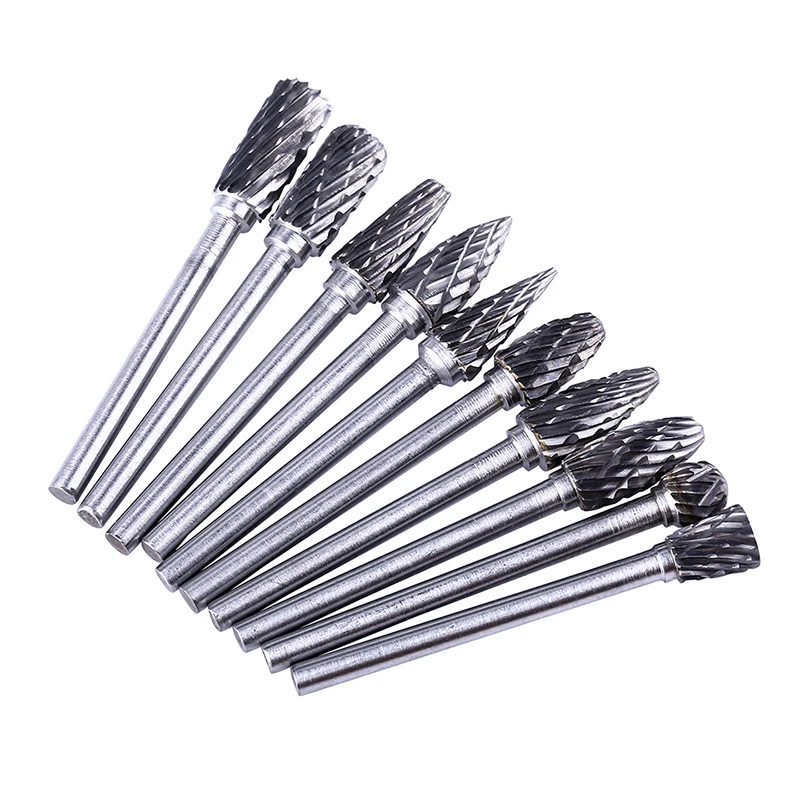 

High Quality 10pcs 1/8 Tungsten Carbide Burr 3mm Rotary Cutter files Set CNC Engraving bit CED 6mm with Box for SD 3mm