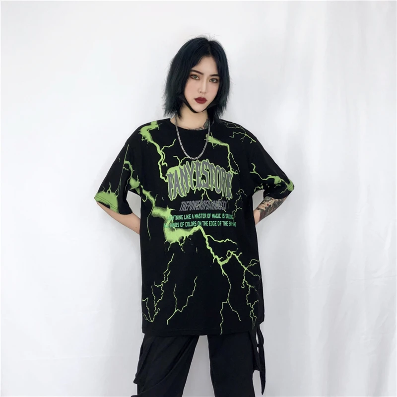 Женская свободная футболка Ulzzang Harajuku Корейская хипстерская большого размера с