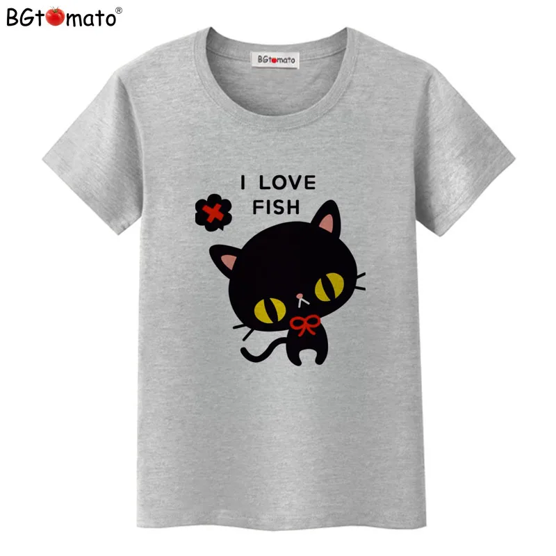 Футболка BGtomato I love my fish black cat топы футболки супер милая Милая женская футболка