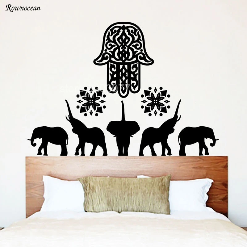 Elephant Wall Decals Hamsa Fatima Hand Indian Vinyl Sticker Home Decor Z165 | Дом и сад