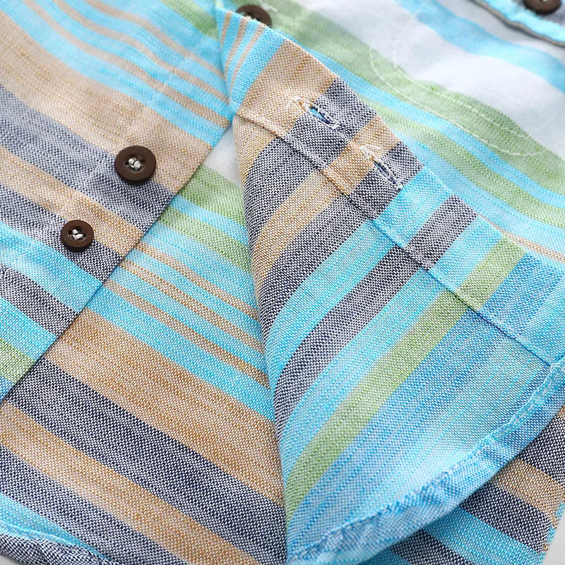 

2-9 10 Years Boys Long Sleeve Shirt 2020 Spring Autumn Mandarin Collar Pocket Colorful Striped Baby Kids Boy Shirts For Children