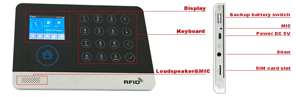 wifi GSM домашняя охранная сигнализация GPRS сенсорная клавиатура Английский Русский Испанский Немецкий польский итальянский французский Android IOS APP