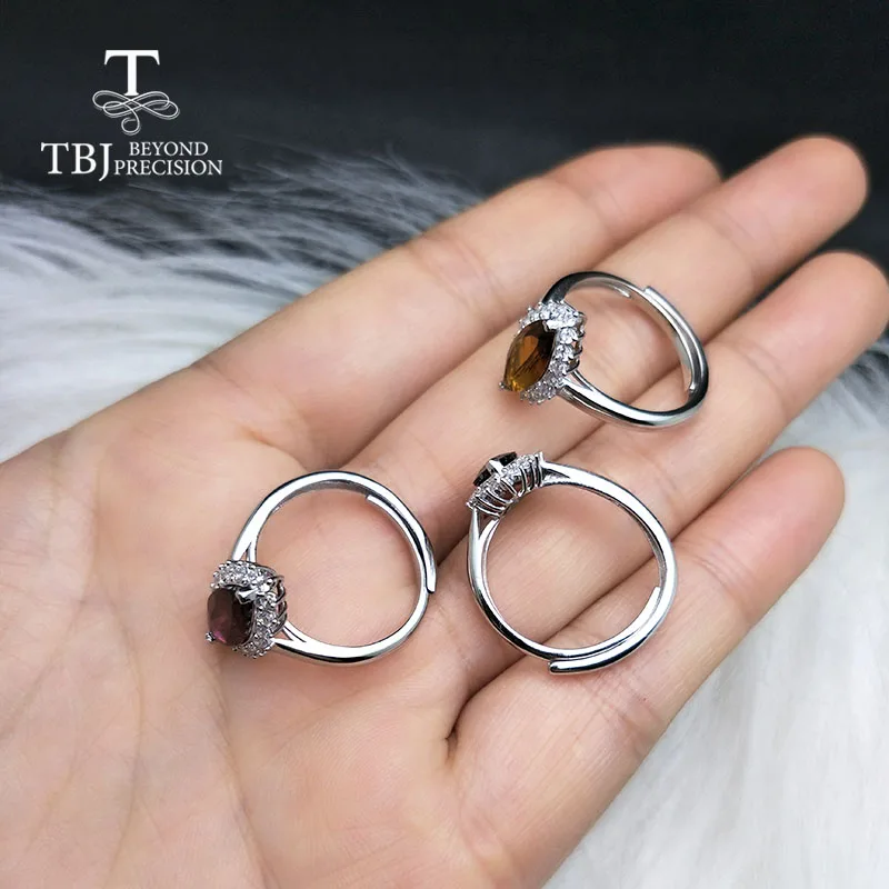 TBJ натуральный множественный турмалиновый 1.25ct драгоценный камень кольцо 925