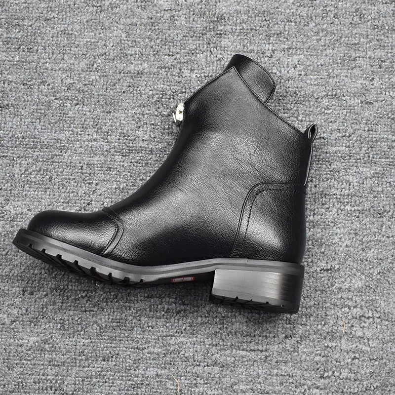 WETKISS Thick Med Heels Women Ankle Boots Round Toe Zip Footwear Pu Warm Female Boot Platform Shoes Woman 2018 Winter New Black | Обувь