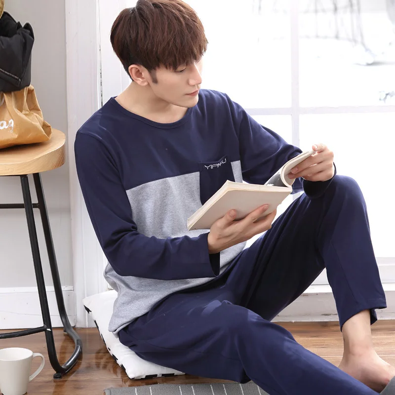 Yidanna comfortable striped pajamas set for men pyjamas male long sleeve cloth casual nighties cotton plus size sleepwear autumn | Мужская