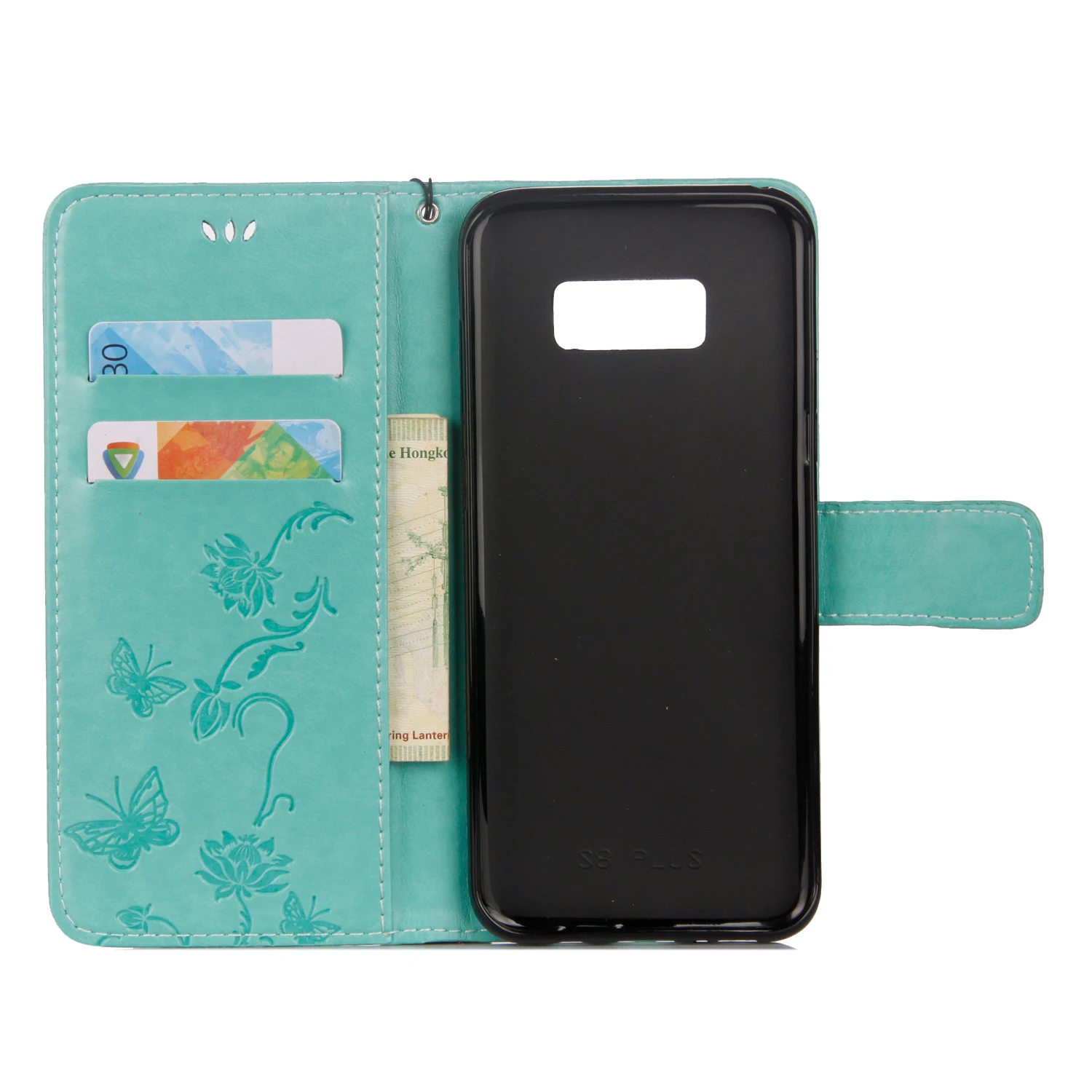 Тисненый узор с бабочками в виде лотоса кожаный чехол-бумажник откидная