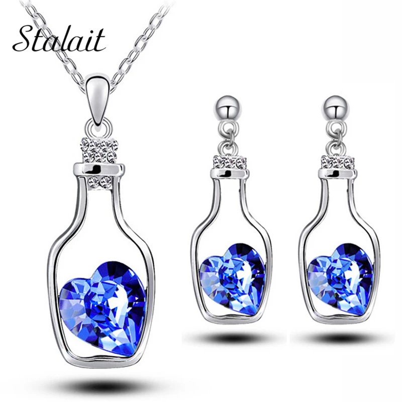 Asutrain хрустальное сердце Дрифт бутылка океан плавучие Любовь Ювелирные наборы Модное ожерелье серьги свадьба bridal18KGP кулон 90095 Asutrain хрустальное сердце Дрифт бутылка океан плавучие Любовь Ювелирные наборы Модное ожерелье серьги свадьба bridal18KGP кулон 90095