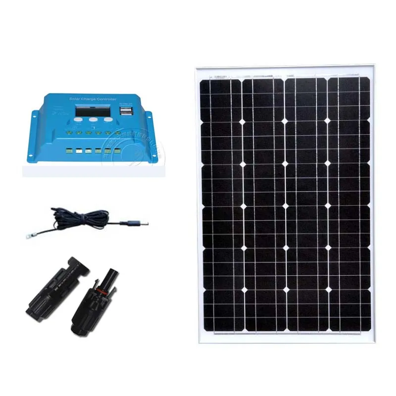 

Solar Kit Solar Panel 12v 60W PWM Solar Charge Controller 10A 12V/24V PV Cable Wire Caravan Camping Boat Yacht Marine Motorhome