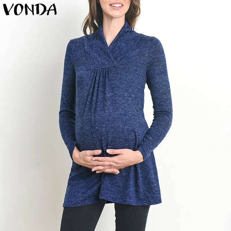 VONDA 2020 Весна Осень Одежда для беременных женщин повседневные свободные блузки с