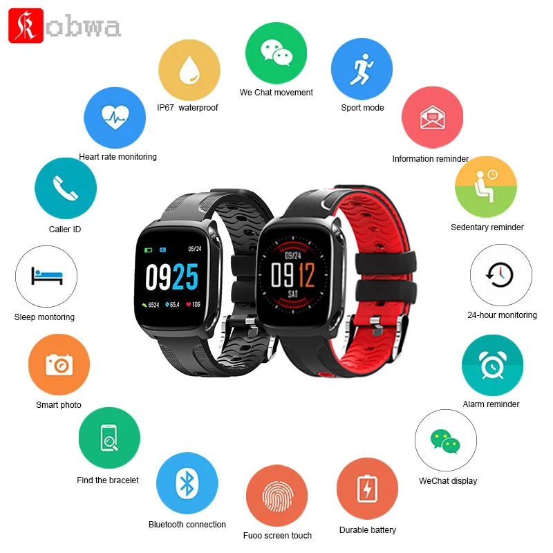 KOBWA TF9 Смарт часы водонепроницаемые Цвет экран сердечного ритма трекер сна smartwatch