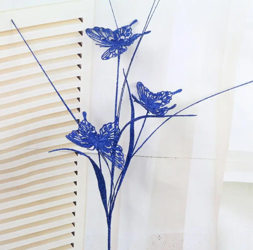 

10pcs Artificial Glitter Powder Butterfly Branch Flower For Flower Arrangement Wedding Christmas Party Home Garden Decoration