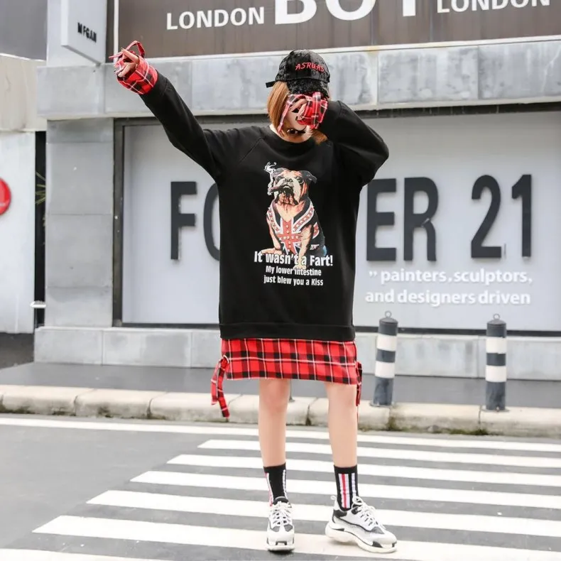 Пёс из мультфильма животное Priting толстовки платье Для женщин Street Wear шипованных