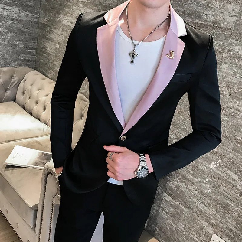 

YUSHU Autumn New Small Men Blazer Single Button Mens Blazer Jacket Casual Fashion Blazer Men Classic Solid Color Blazer Hombre