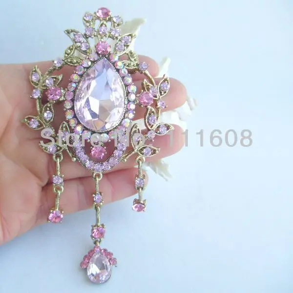 Золотой тон элегантный мотаться цветок брошка w розовый горный хрусталь кристалл