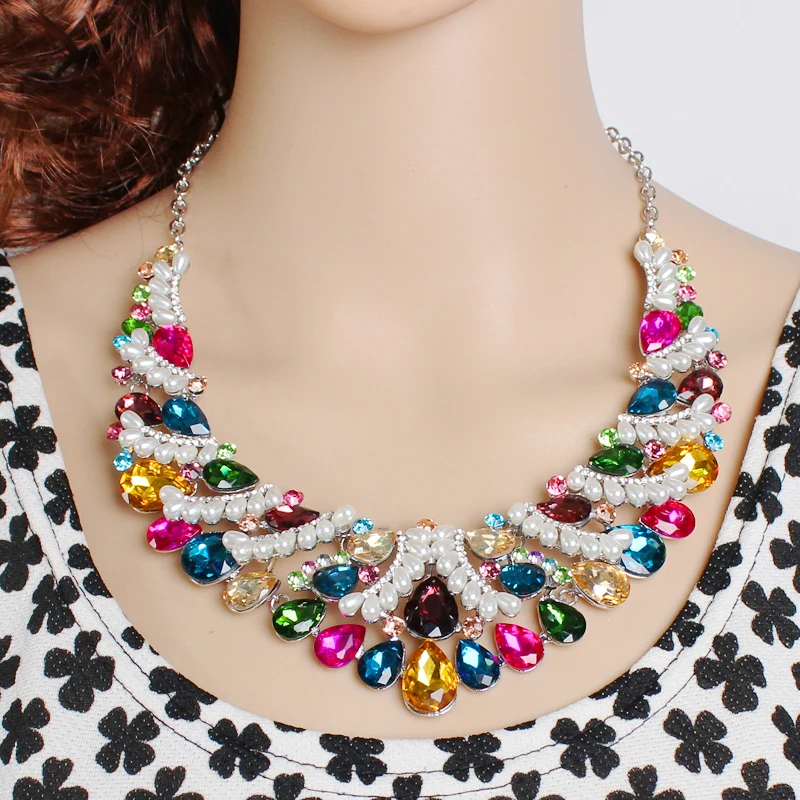 2020 Новая модная с кристаллами и жемчугом ожерелье серьги наборы индийский