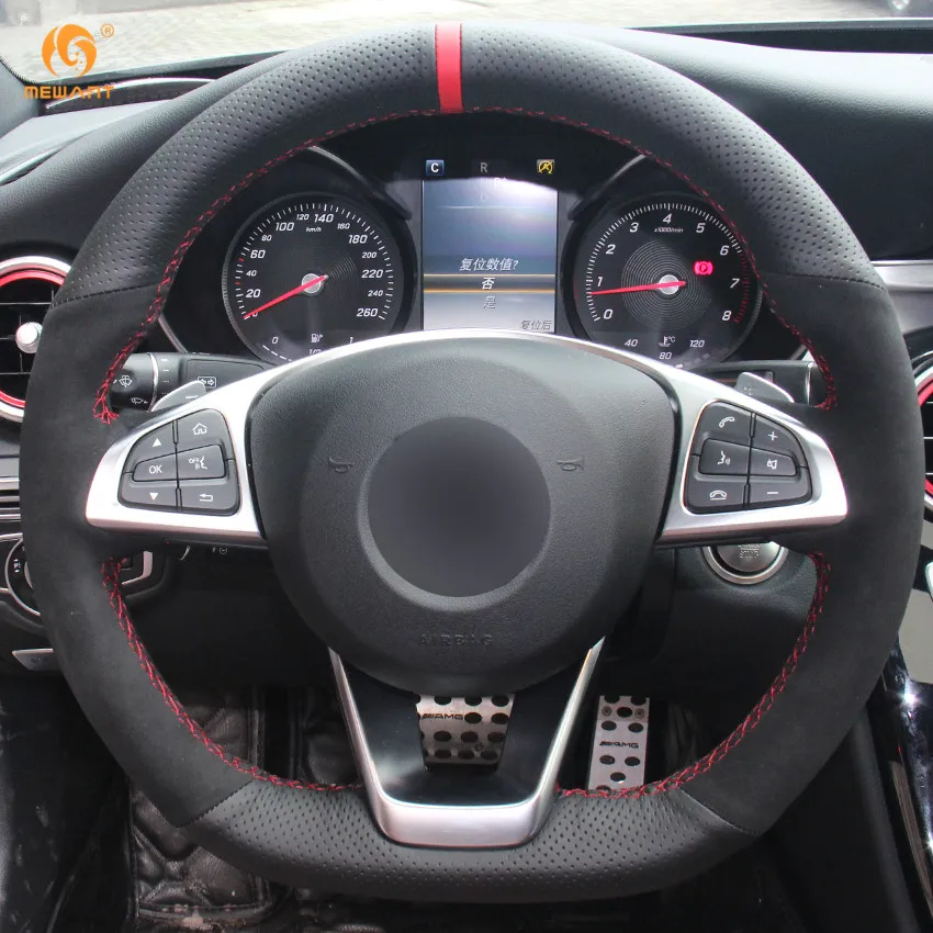 MEWANT черная замшевая накладка на руль из натуральной кожи для Mercedes Benz C200 C250 C300 B250