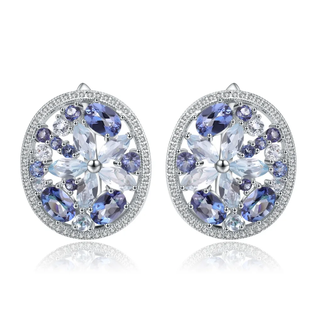 Женские серьги пусеты GEM'S BALLET мистический кварцевый камень Круглый топаз из