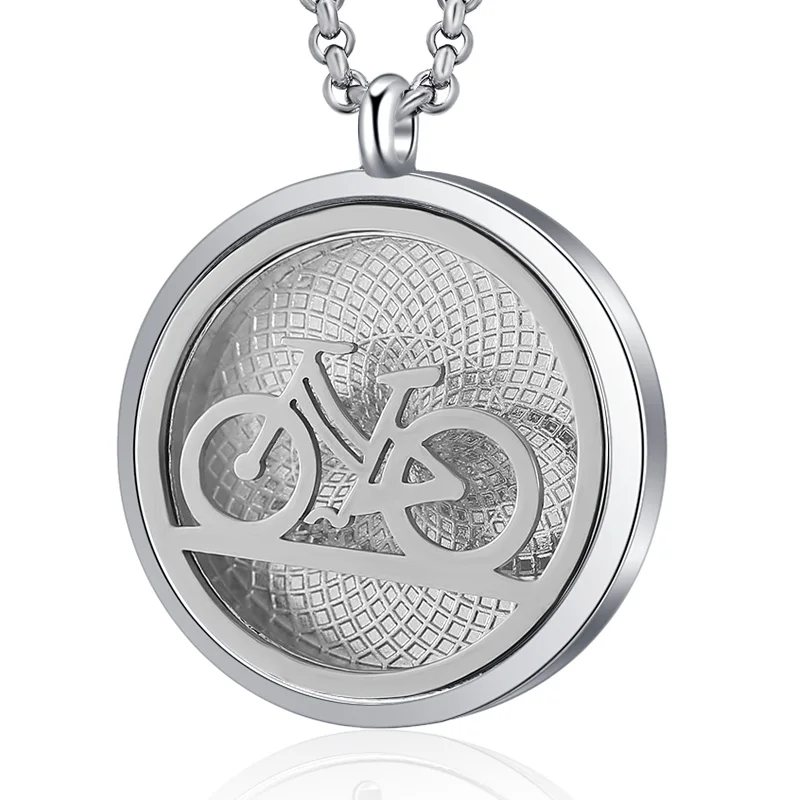 

New Aroma Diffuser Bicycle Necklace Perfume Essential Oils Diffuser Locket Pendant Metal Stainless Steel Aromatherapy Jewelry