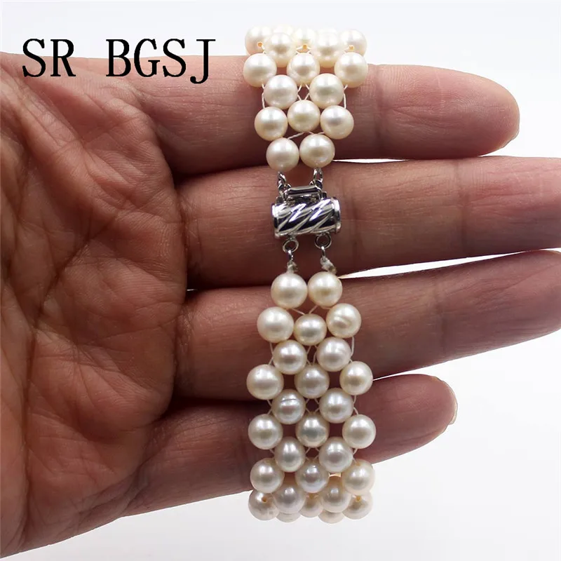 

Free Shipping 6-7mm Nearly Round Freshwater Pearl Handmade Women Pearl Bracelet 16-20cm