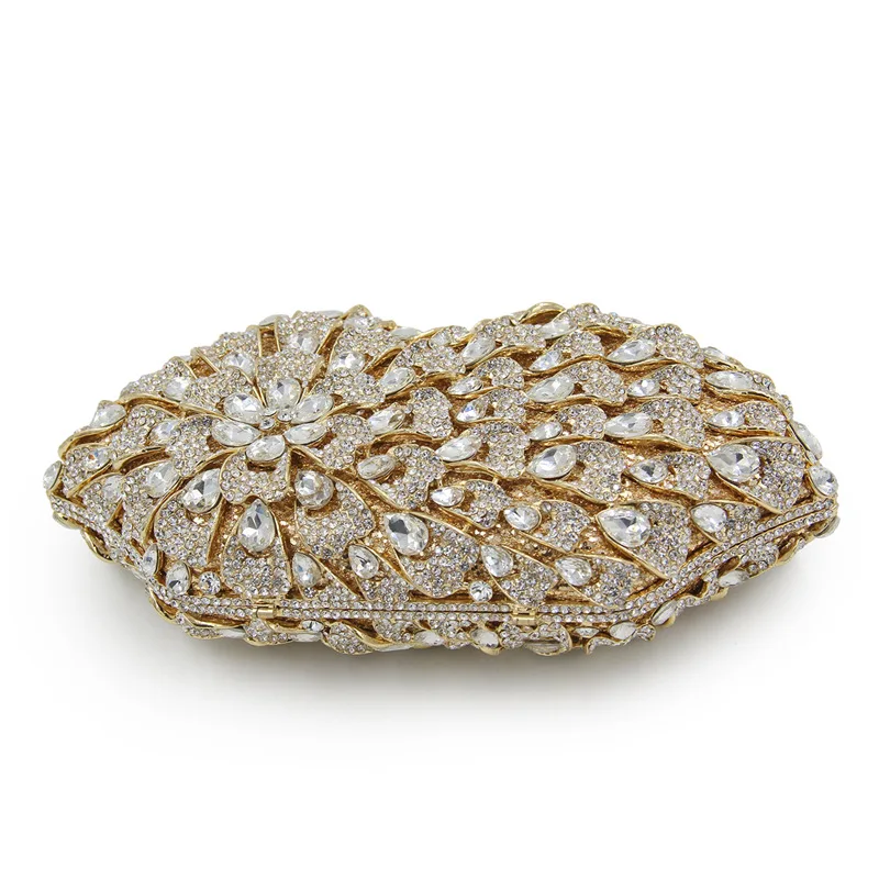 Золотистый/цвета шампанского многоцветный клатч с кристаллами Вечерние Сумочки