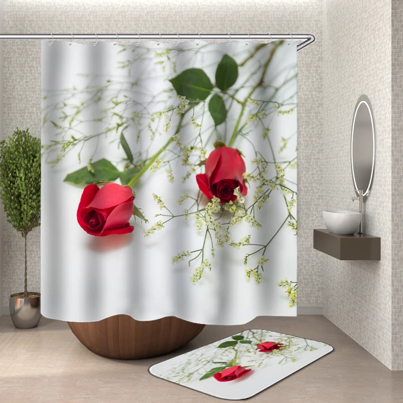 Floral shower curtain fabric 3d bathroom shower curtains bathroom curtain hooks waterproof water repellent bathroom or mat - Цвет: HY40
