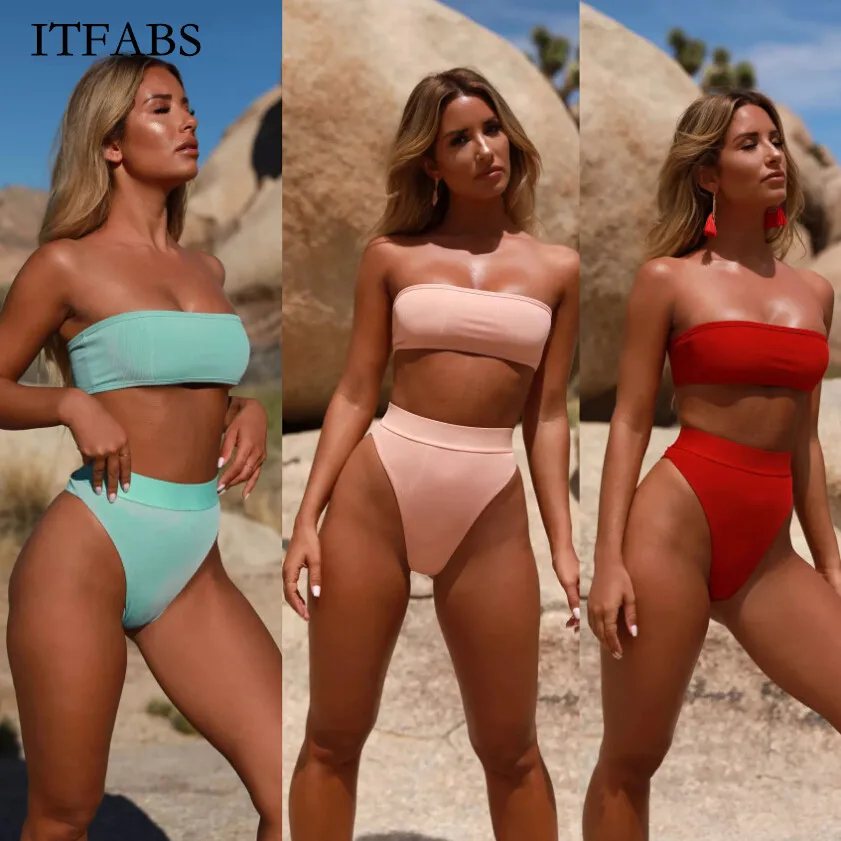 ITFABS стринги бикини женские купальники 2019 с высокой талией без бретелек