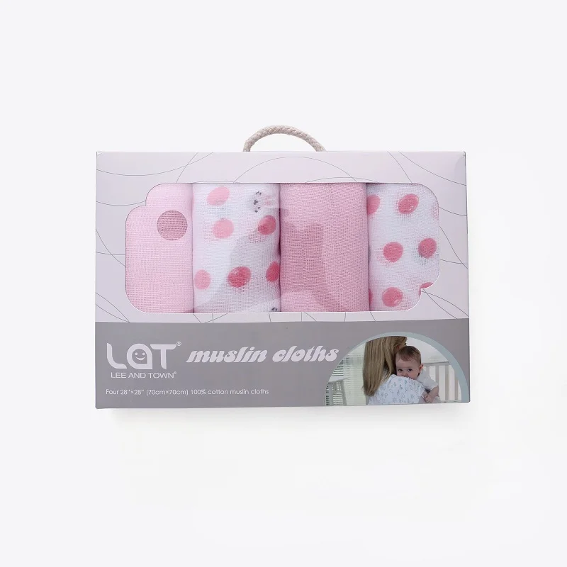 Pink LAT 4 шт./кор. для маленьких мальчиков девочек; носочки для новорожденных; хлопковая муслиновая площади моющиеся Премиум многоразовый подгузник Подгузники салфетки халат после купания Полотенца Одеяло - Цвет: Pink