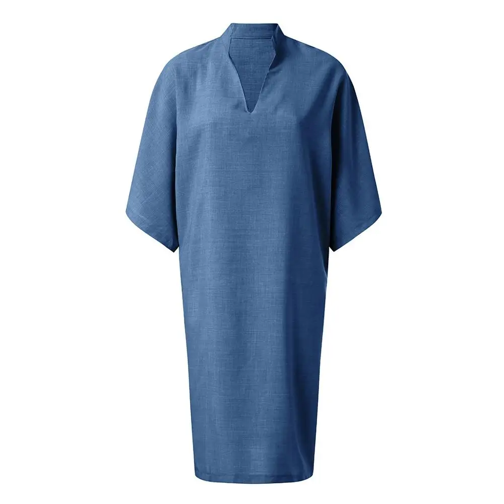 3XL женское летнее однотонное мини платье хлопковое и льняное Повседневное с v