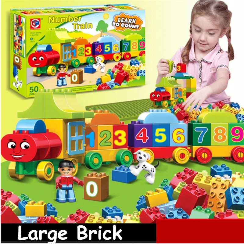 50 шт. количество Duplo поезд строительные блоки совместимы с LegoINGlys кирпич обучающие