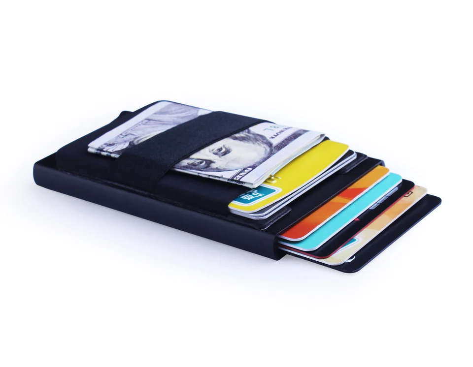 Алюминиевый кошелёк с задним карманом ID карты держатель RFID Блокировка мини тонкий металлический кошелек автоматический всплывающий кредитный Кошелек для монет, карт